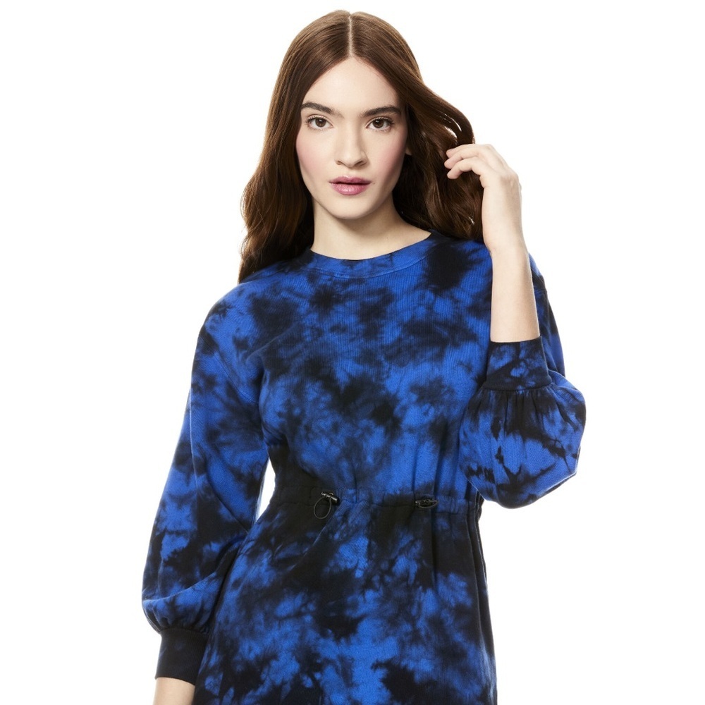 NWT Alice + Olivia Heeda Tie Dye Blue Black Mini Dress Size Medium - Picture 4 of 11